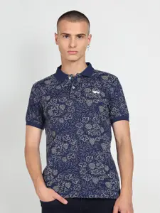 Flying Machine Floral Printed Polo Collar Cotton T-shirt