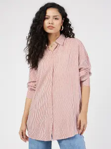 SASSAFRAS Striped Spread Collar Oversized Casual Shirt