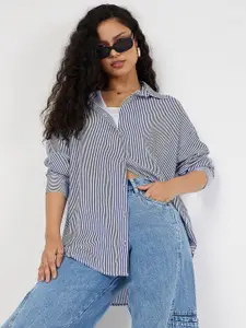 SASSAFRAS Oversized Striped Spread Collar Casual Shirt