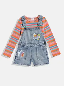 NEXT Infant Girls Pure Cotton Denim Dungaree With Tshirt