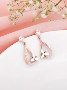 GIVA Rose Gold-Plated 925 Sterling Silver Stone-Studded Contemporary Drop Earrings