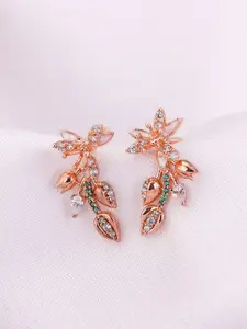 GIVA Rose Gold-Plated 925 Sterling Silver Stone-Studded Floral Stud Earrings