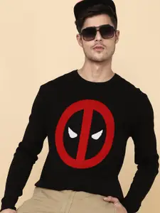 Free Authority Deadpool Printed Round Neck Long Sleeves Pullover Sweater