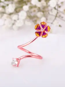 GIVA 925 Sterling Silver Rose Gold-Plated Stone Studded Adjustable Finger Ring