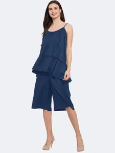 PATRORNA Shoulder Strapped Top With Flared Cropped Capris
