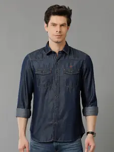 Double Two Spread Collar Slim Fit Casual Shirt