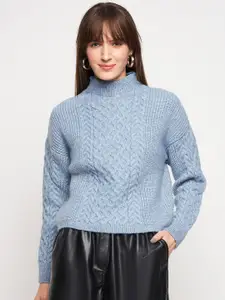 Madame Cable Knit Turtle Neck Long Sleeves Acrylic Pullover Sweaters