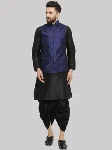 ROYAL KURTA Mandarin Collar Pure Silk Kurta With Churidar And Nehru Jacket