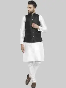 ROYAL KURTA Mandarin Collar Straight Pure Silk Kurta & Churidar With Nehru Jacket