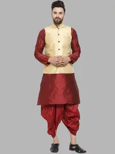 ROYAL KURTA Mandarin Collar Straight Pure Silk Kurta & Dhoti Pants With Nehru Jacket