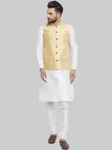 ROYAL KURTA Mandarin Collar Kurta With Churidar & Nehru Jacket