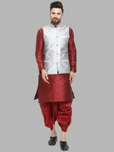 ROYAL KURTA Mandarin Collar Kurta With Dhoti Pants & Nehru Jacket