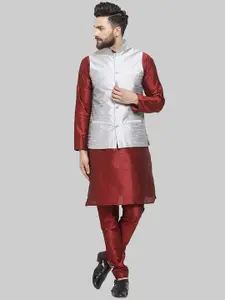ROYAL KURTA Mandarin Collar Kurta With Churidar & Nehru Jacket