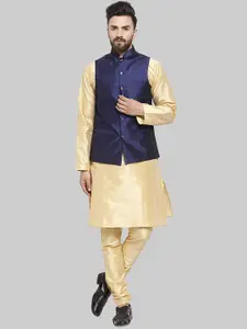 ROYAL KURTA Mandarin Collar Pure Silk Straight Kurta with Churidar And Nehru Jacket