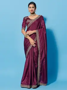 Mitera Purple & Gold-Toned Embroidered Silk Cotton Saree