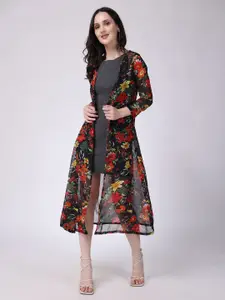 SCORPIUS Floral Printed Open Front Longline Shrug