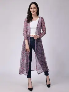 SCORPIUS Floral Printed Open Front Longline Shrug