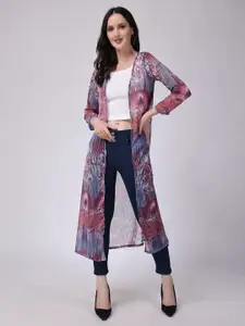 SCORPIUS Floral Printed Open Front Longline Shrug