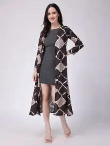 SCORPIUS Geomentric Printed Open Front Longline Shrug