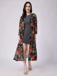 SCORPIUS Floral Printed Open Front Longline Shrug