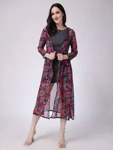 SCORPIUS Floral Printed Open Front Longline Shrug