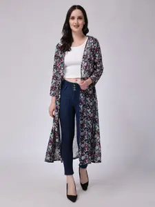 SCORPIUS Floral Printed Open Front Longline Shrug