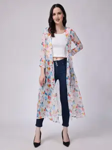 SCORPIUS Floral Printed Open Front Longline Shrug
