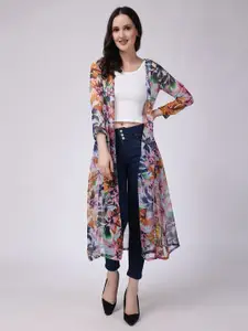 SCORPIUS Floral Printed Open Front Longline Shrug