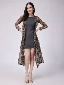 SCORPIUS Floral Printed Open Front Longline Shrug