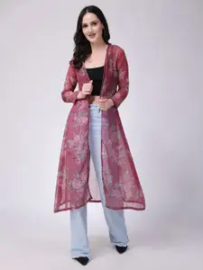 SCORPIUS Floral Printed Open Front Longline Shrug