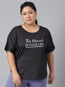 MKH Plus Size Dri-FIT Typography Printed Round Neck Relaxed Fit T-Shirt