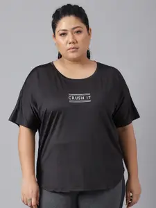 MKH Plus Size Typography Printed Drop Shoulder Sleeves Relaxed Fit Dri-FIT Sports T-Shirt