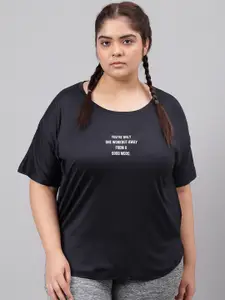 MKH Plus Size Typography Printed Drop-Shoulder Sleeves Relaxed Fit Dri-FIT T-shirt