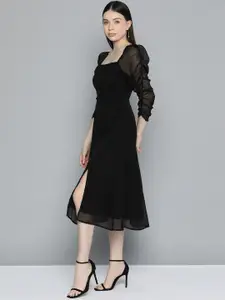 Chemistry Puff Sleeve Chiffon Fit & Flare Midi Dress