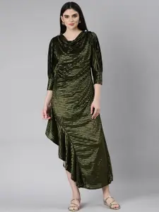 SHOWOFF Cowl Neck Velvet Blouson Midi Dress