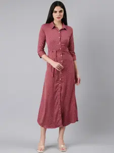 SHOWOFF Polka Dot Printed Shirt Cotton Midi Dress