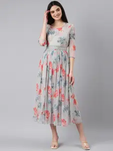 SHOWOFF Floral Printed Fit & Flare Midi Dress