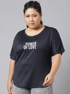 MKH Plus Size Typography Printed Dri-FIT Relaxed Fit Drop-Shoulder Sleeves Gym T-shirt