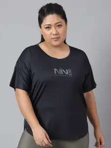 MKH Plus Size Typography Printed Drop-Shoulder Sleeves Dri-FIT Relaxed Fit Sports T-shirt