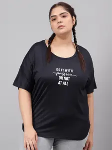 MKH Plus Size Typography Printed Drop-Shoulder Sleeves Relaxed Dri-Fit T-shirt