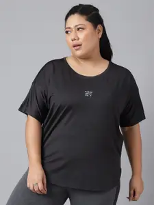 MKH Plus Size Typography Printed Dri-FIT Relaxed Fit Drop-Shoulder Sleeves Gym T-shirt