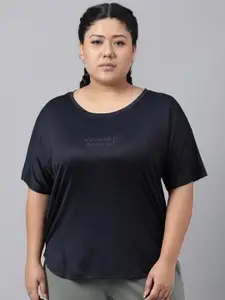 MKH Plus Size Relaxed Fit Typography Printed Drop Shoulder Sleeves Dri-Fit Sports T-shirt