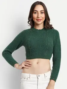 CREATIVE LINE Cable Knit Woollen Crop Sweater