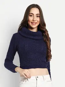 CREATIVE LINE Self Design Woollen Crop Sweater