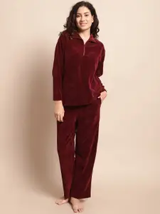 Kanvin Velvet Top And Pyjamas Night Suit
