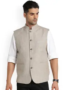 Indian Terrain Mandarin Collar Pure Linen Nehru Jacket