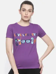 Speedo Women Purple Printed Round Neck T-shirt