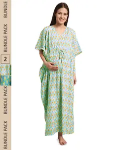 Secret Wish Pack Of 2 Printed Maternity Kaftan Maxi Nightdress