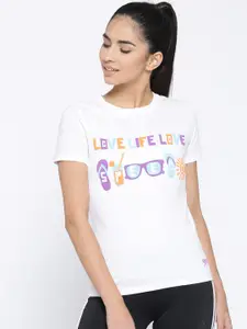 Speedo Women White Printed Round Neck T-shirt