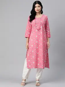 Readiprint Women Geometric Printed Mirror Work Kurta